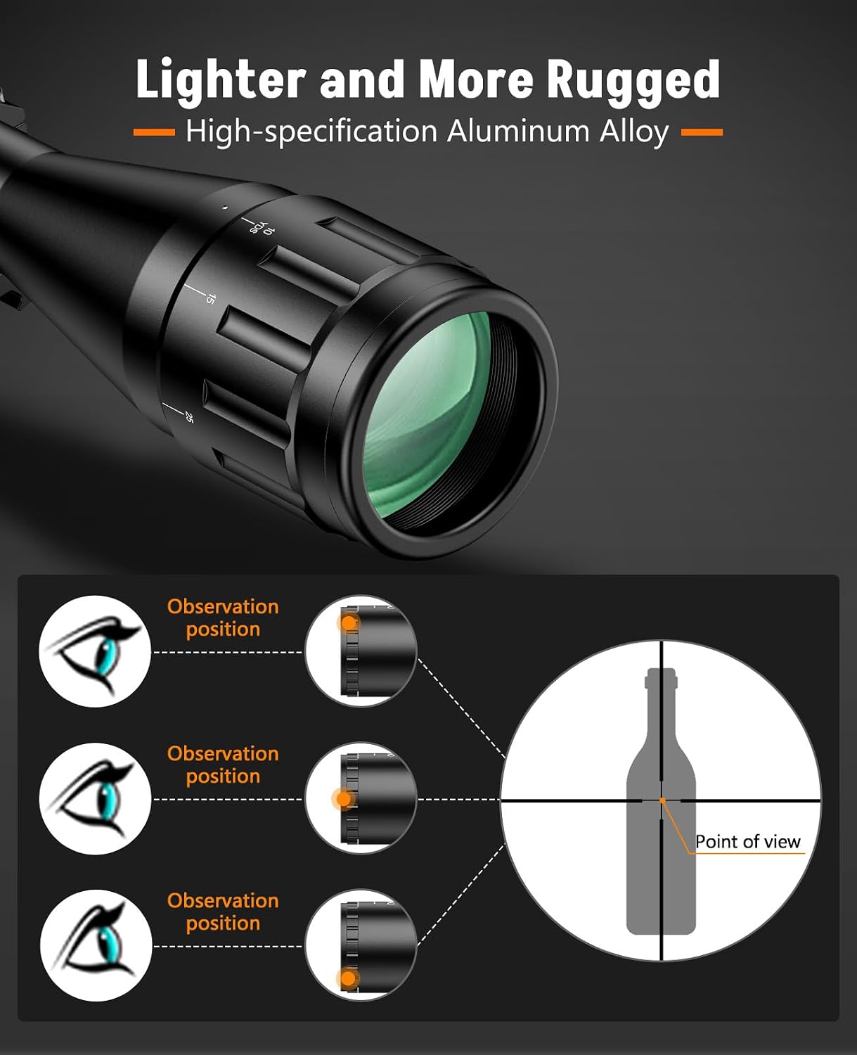 Midten 3-9x40 AO Rifle Scope with Red and Green Illuminated Crosshair Reticle, Locking Turret, Zero Reset, 20mm Scope Rings, 1 inch Tube SFP Riflescope for .22 Caliber Rifles