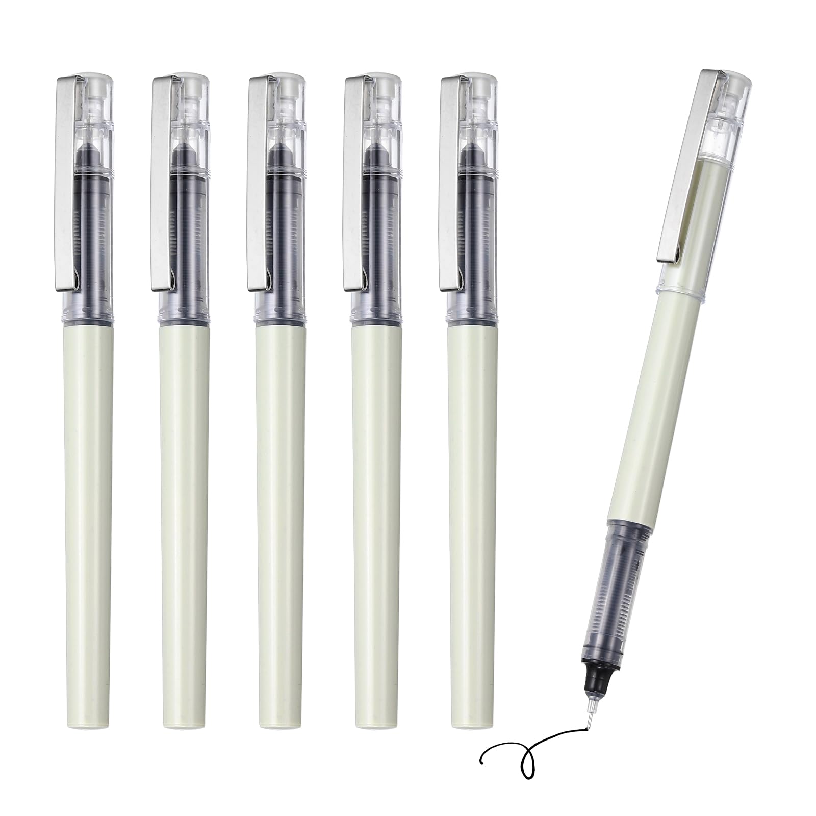 PATIKIL 6Pcs Liquid Ink Rollerball Pens, 0.5mm Fine Point Needle Tip Pens Smooth Writing Gel Ink Quick Dry Black Ink for Office Note Taking Journaling, Light Green Body