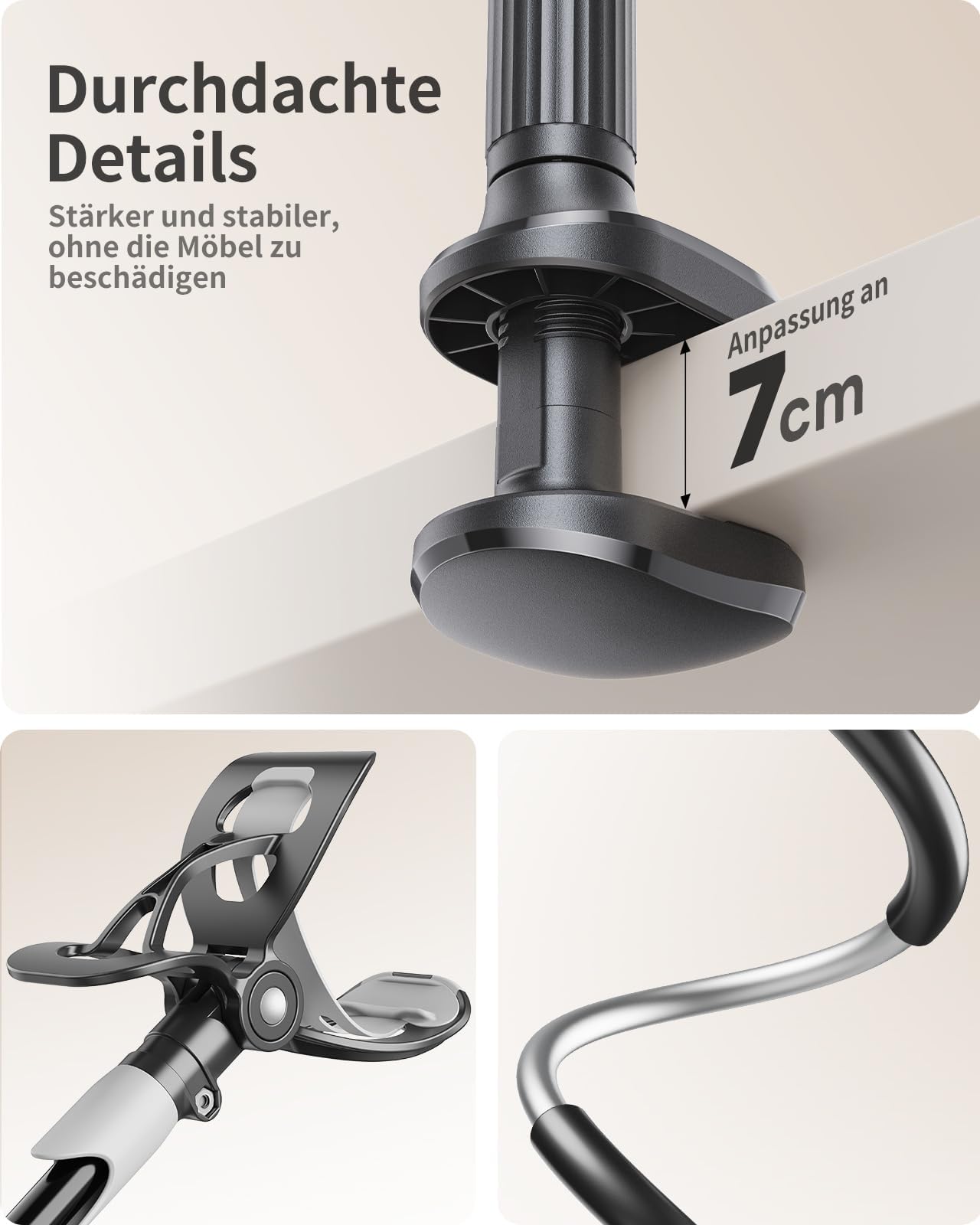 SAIJI Handy Halter für Bett, Schwanenhals Handy Halterung, 360 Drehbare Lang Arm Handy Ständer, für iPhone 17 16 15 14 13 12 Pro, 4"-7" Screen (Schwarz)