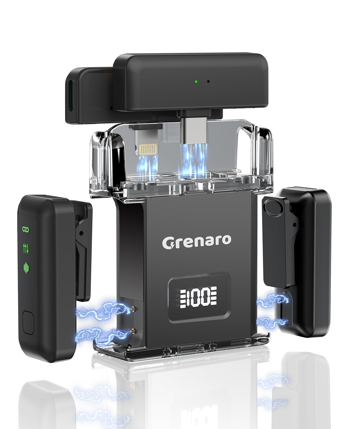 GRENARO Wireless Microphone for iPhone and Android - Wireless Lavalier Microphone for Video Recording, Lapel Mic fo Vlogging, Mini Microphone,Mic for iPhone, Laptop, Computer, Android Phone (2TX+2RX)