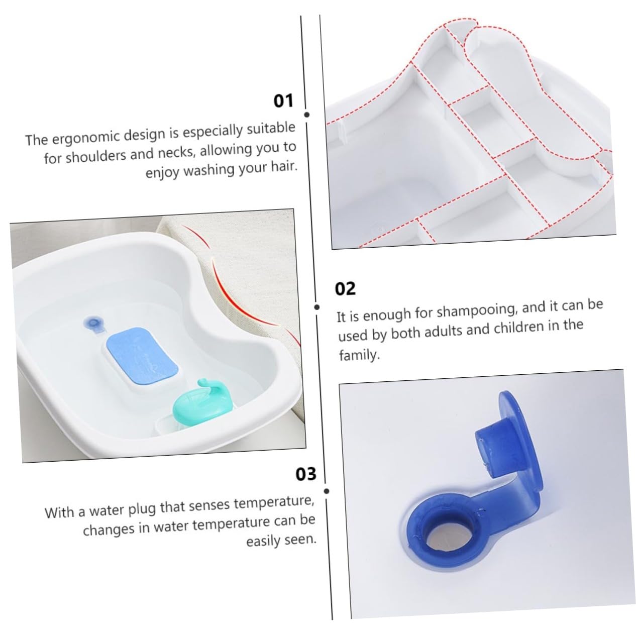 Ergonomisches Tragbares Haarwaschbecken aus Kunststoff mit Wasserablauf und Temperaturerkennung Geeignet für Erwachsene und Kinder Beim Sitzen und Liegen