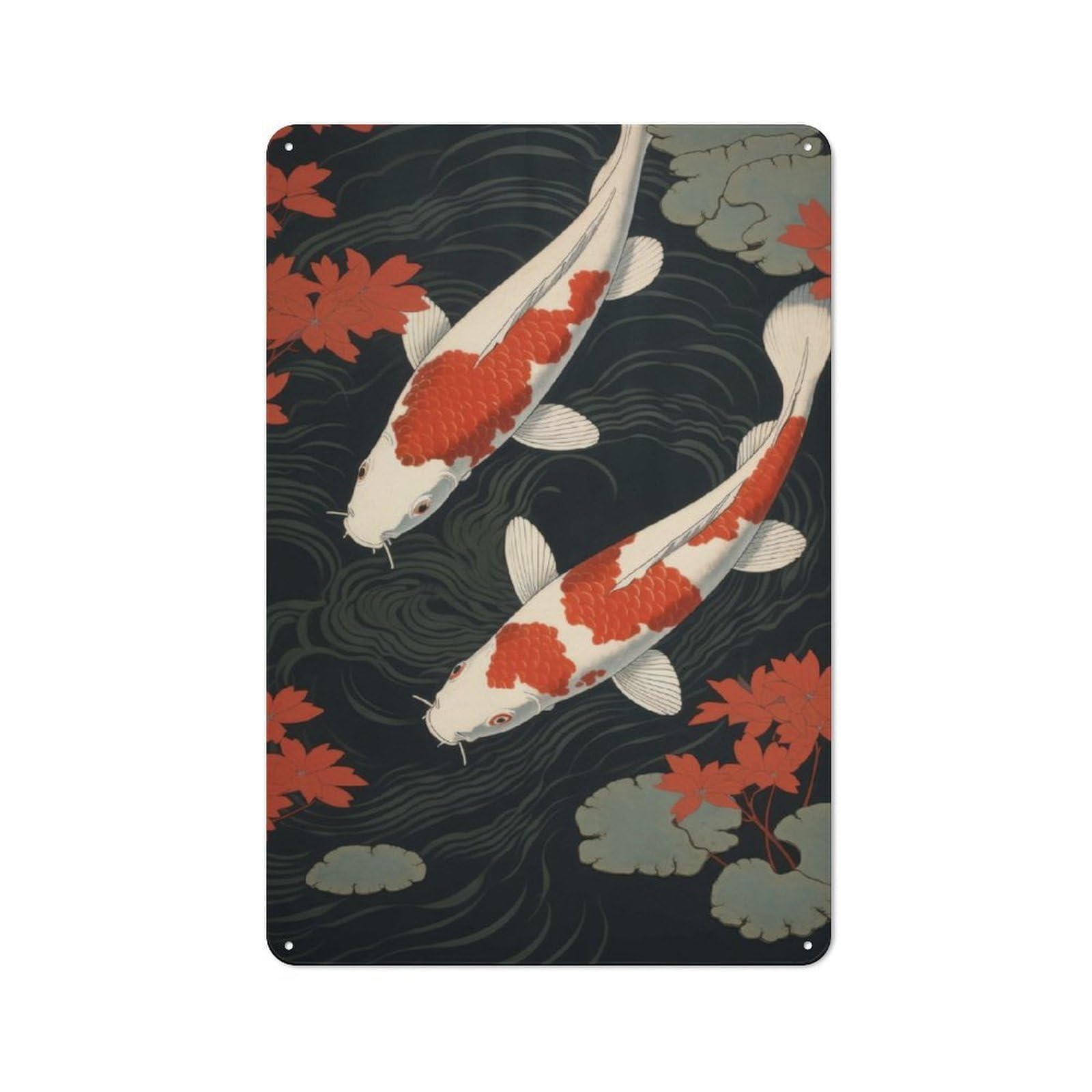 Junmoney Japanese Koi Fish Metal Sign 30X20cm With For Home Bar Wall, Rustic Decor, For Collectors Decorating Home Bars And Entertaining Spaces