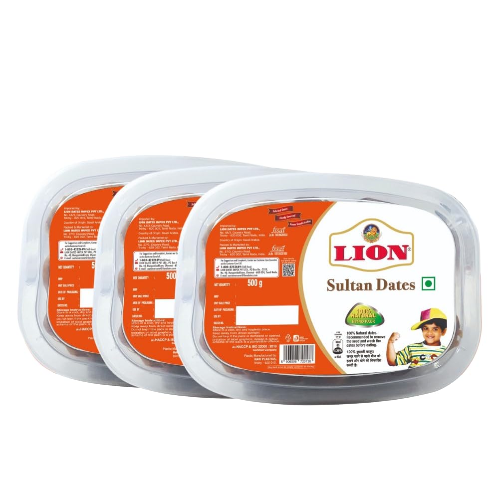 Lion Dates Sultan Dates 1.5Kg (3 Packs, Each 500G) - Dry Fruits - Healthy & Nutritious Snack - Rich In Protein & Vitamins - Seed Khajoor (B0CSSPG8QQ) Amazon Price History, Amazon Price Tracker