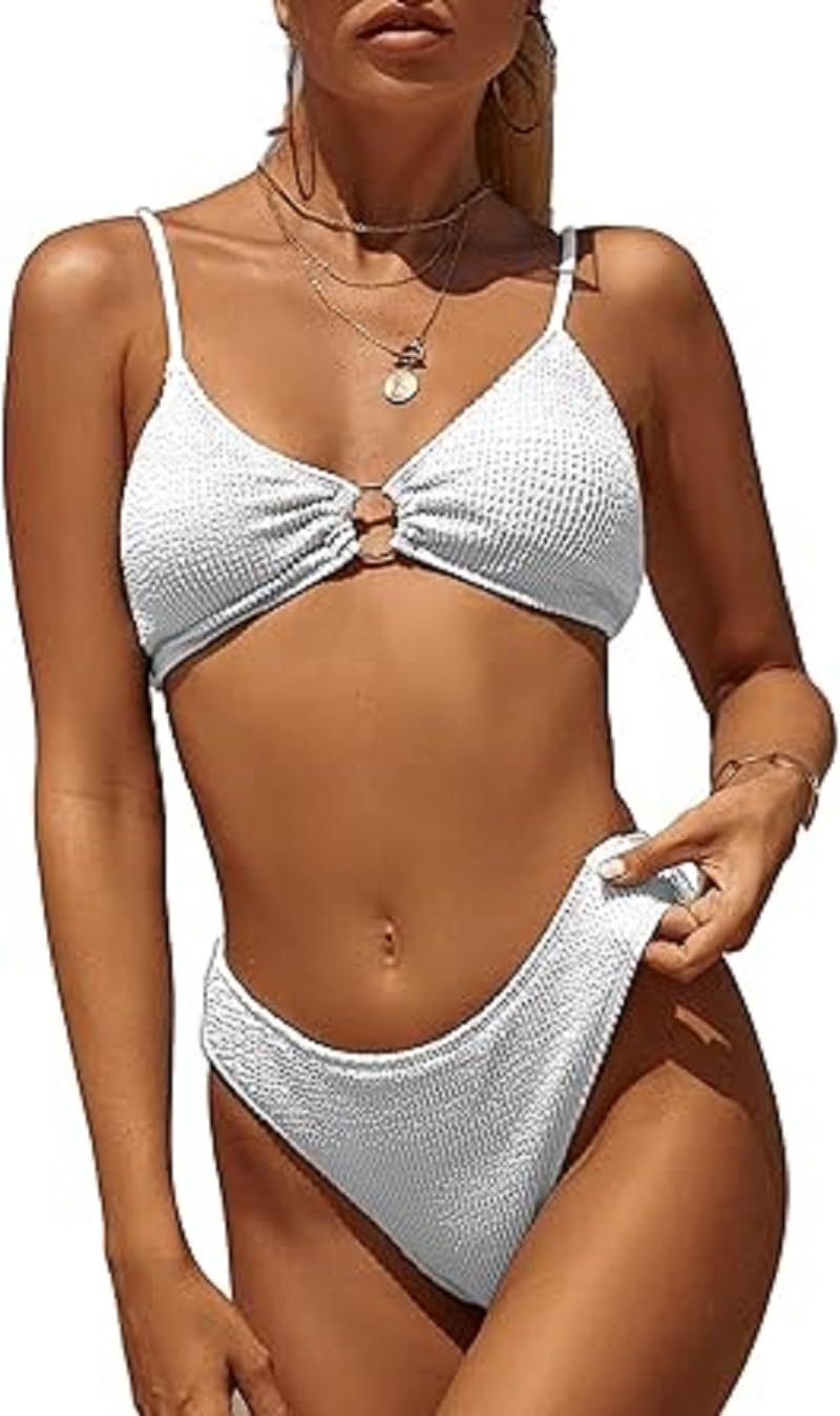 GenericRibbed Cheeky High-cut Bikini Sets for Women Cute Swimsuits 2 Pieces with Adjustable Straps