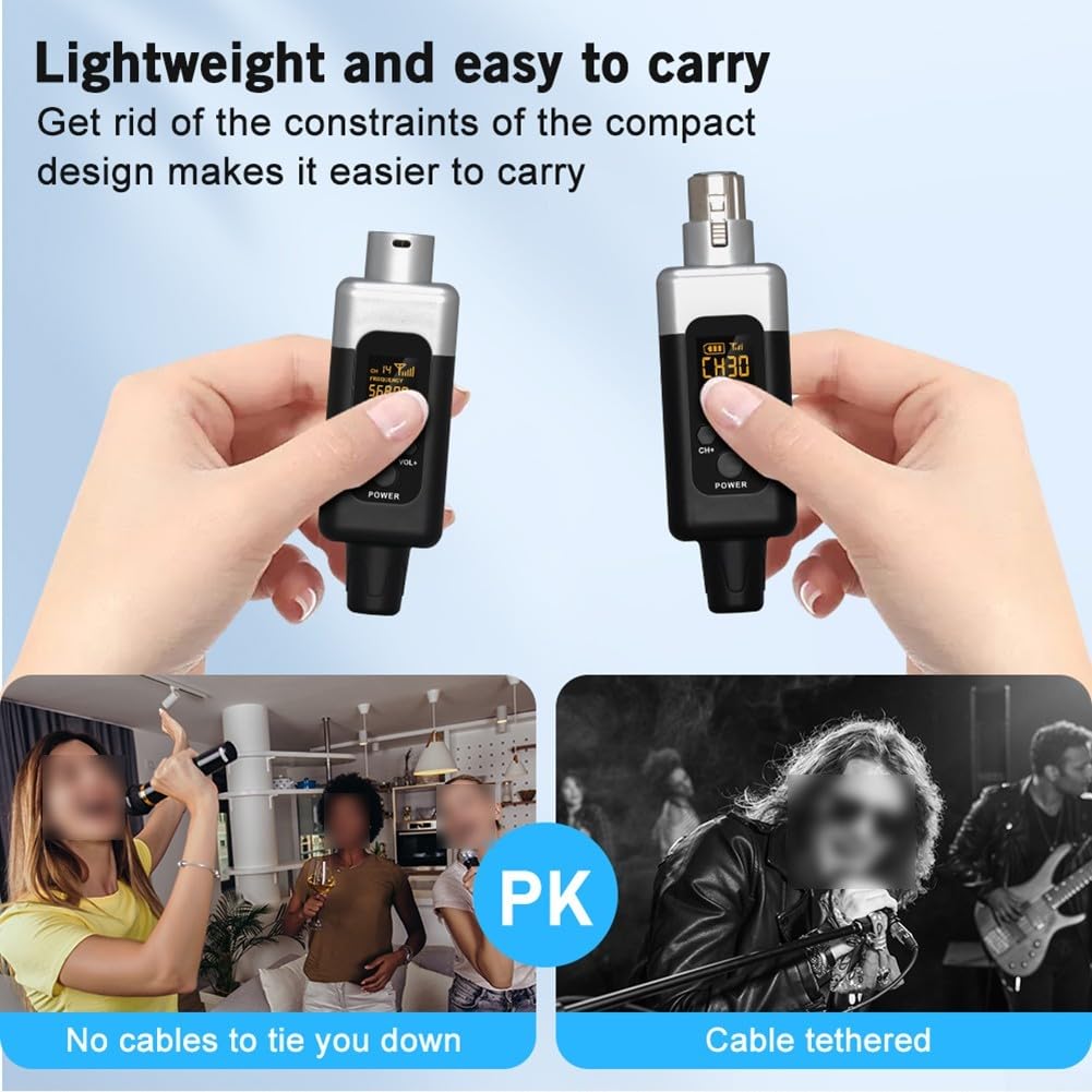 SPORTARC Microfono, trasmettitore e ricevitore wireless, trasmettitore microfonico 48 V, adattatore ricevitore per microfono dinamico, mixer audio, da cablato a wireless