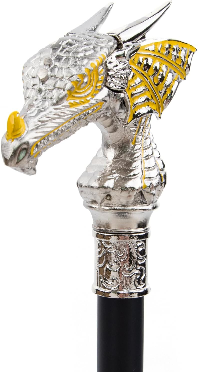 Golden White Luxury Dragon Head Walking Cane Fashion Decorative Walking Stick Gentleman Elegant Cosplay Cane Knob Crosier 94cm