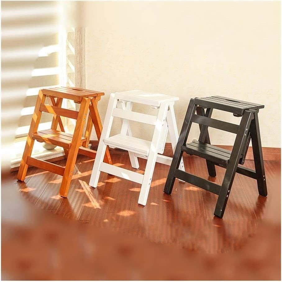 OKUOKA Wooden Step Stool Foldable Stepladders Multifunction Household Ladder, Max. 150 KG -J09P (Color : White(2 Steps))