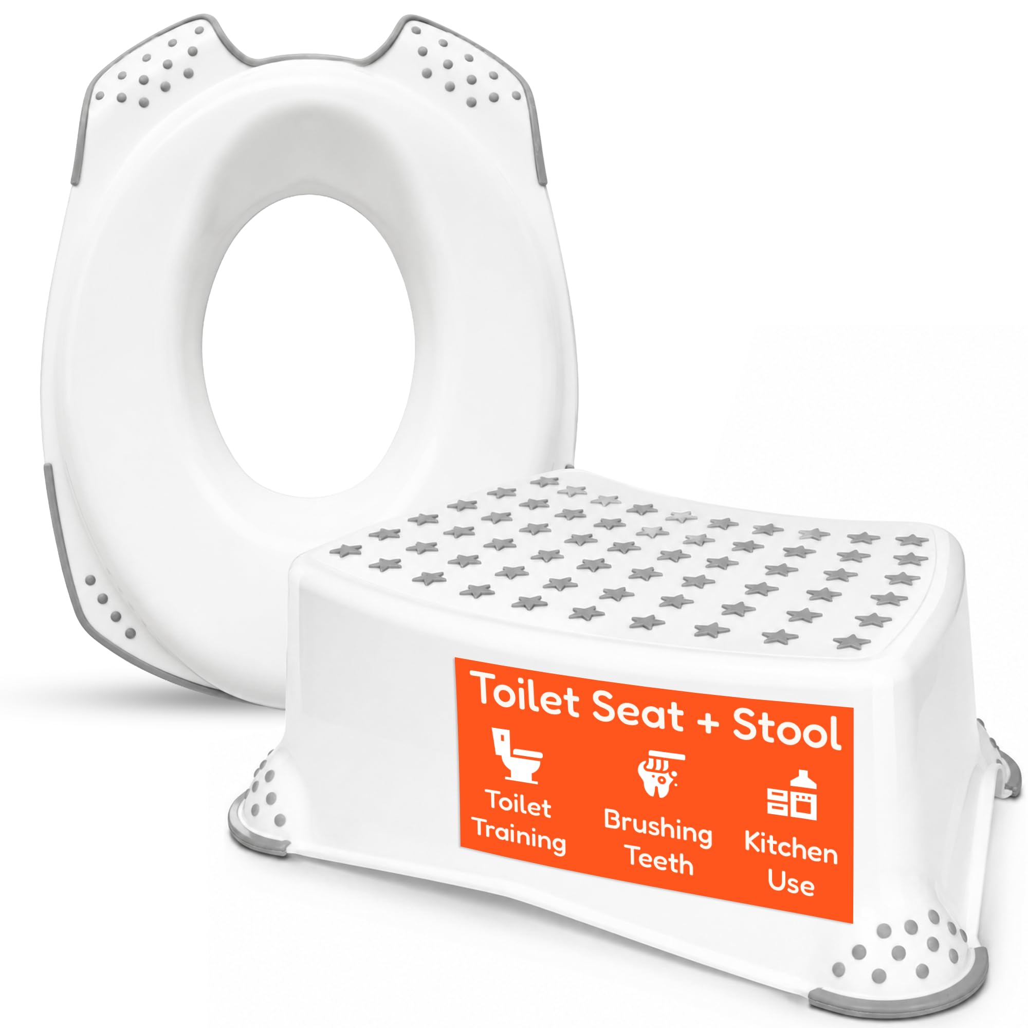 Babycurls Unisex Kids White Little Journey Toilet Training Kids Non Slip Step Stool + Toilet Training Seat Combo For Safe Toddler Potty Training In The Bathroom And Home