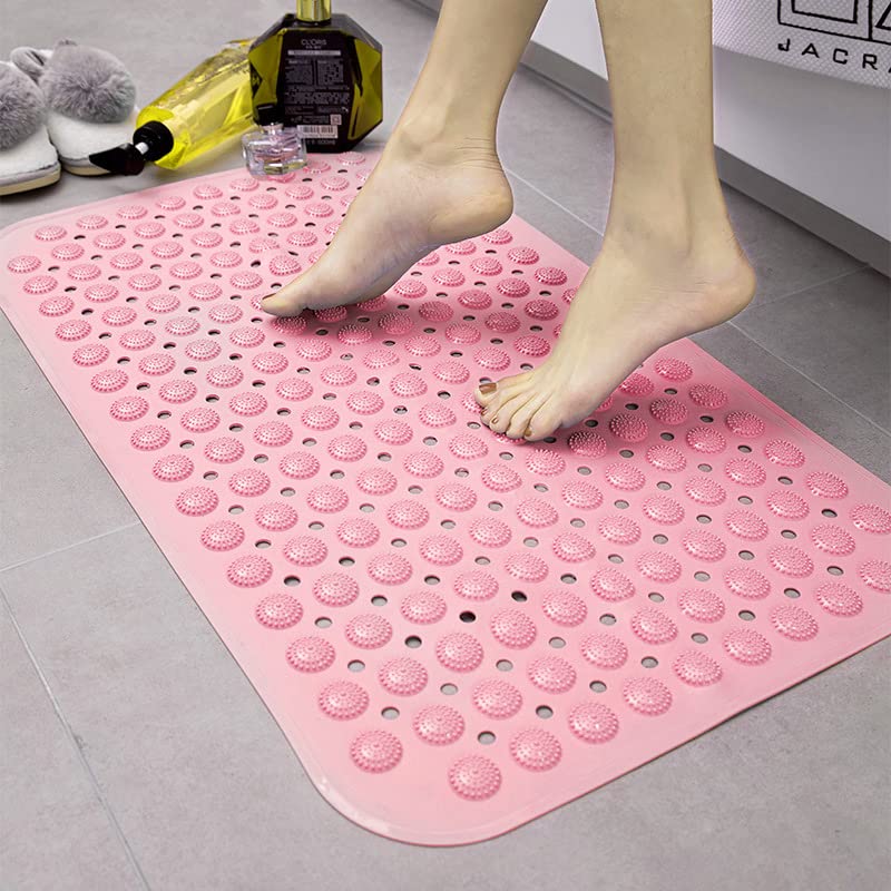 Image of VHKD PVC Bathroom mats Anti Slip Bathroom mat Non Slip Bath Anti Skid Doormat Rectangle (Pink[70x35cm]+Blue[70x35cm])