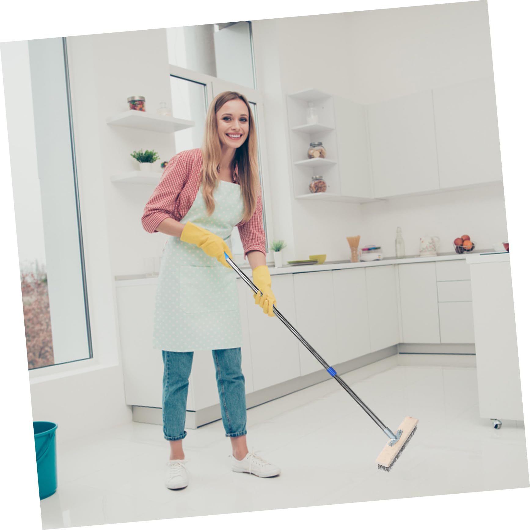 Beaupretty Cepillo De Limpieza para Exteriores con Mango Fregadora De Suelos Resistente Herramienta De Limpieza De Terrazas De Hormigón y Suelos De Cepillo De Alambre para Fregar