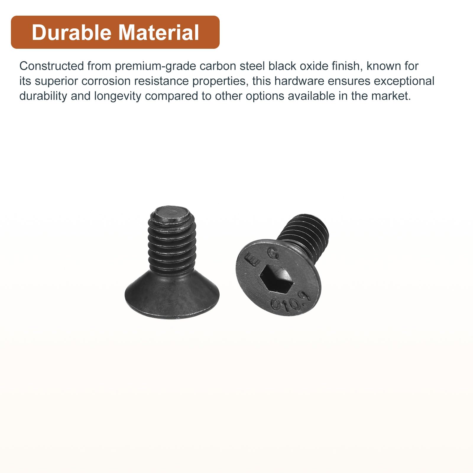 DTGN M6-1x12mm Flat Head Socket Cap Screws, 50 Pack Hex Socket Flat Head Screws Carbon Steel Black Oxide, Full Thread - Image 3