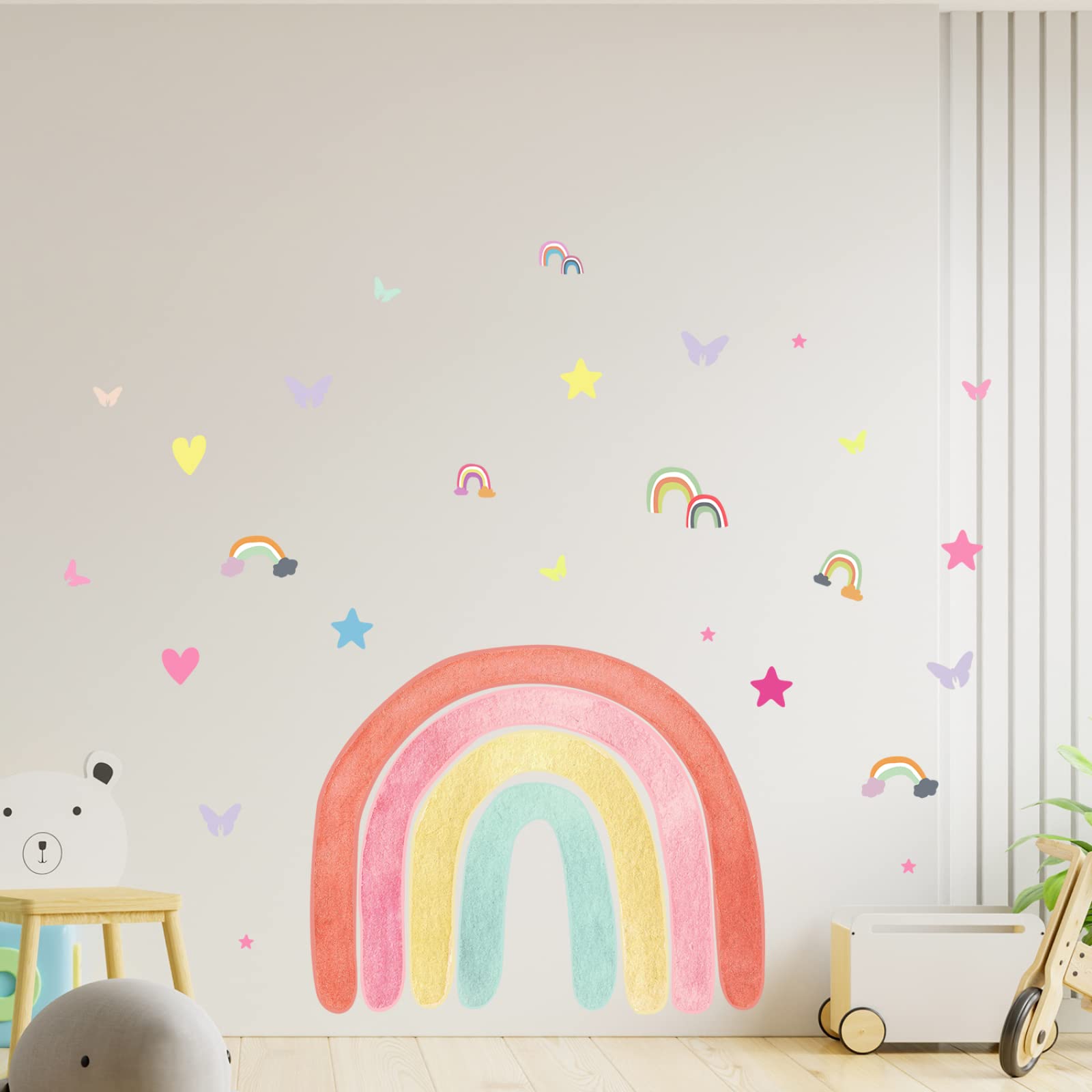 Wandtattoo Kinderzimmer Orange Grün Regenbogen Leuchtsterne Kinderzimmer Wandsticker Wandsticker Kinderzimmer Glow in the Dark Wandtattoo Kinderzimmer Mädchen Junge für Wanddeko Geschenke 3 Stück