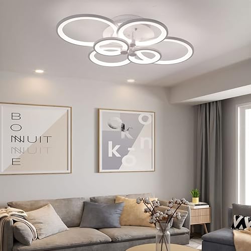 Miniatura 9 de Ganeed Lámpara de techo LED con control remoto, candelabros acrílicos modernos de 72 W, lámpara de techo de montaje empotrado de color de luz