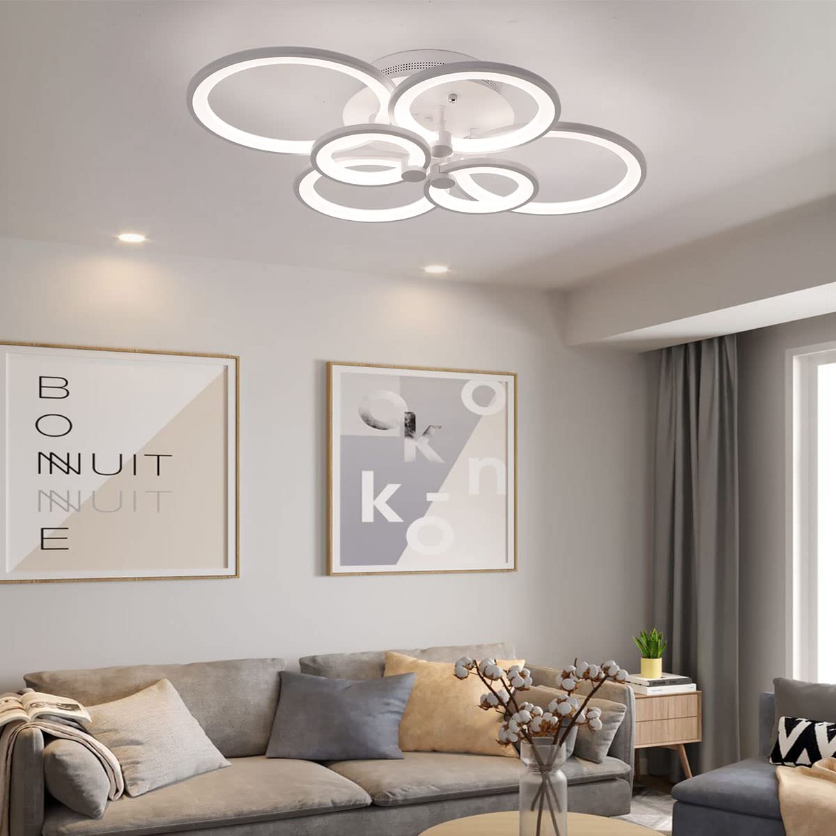 Ganeed Plafoniera a LED con telecomando Lampadari acrilici moderni da 72 W Lampada da soffitto da incasso dimmerabile di colore della luce per sala da pranzo Camera da letto Lampade da cucina 6 anelli