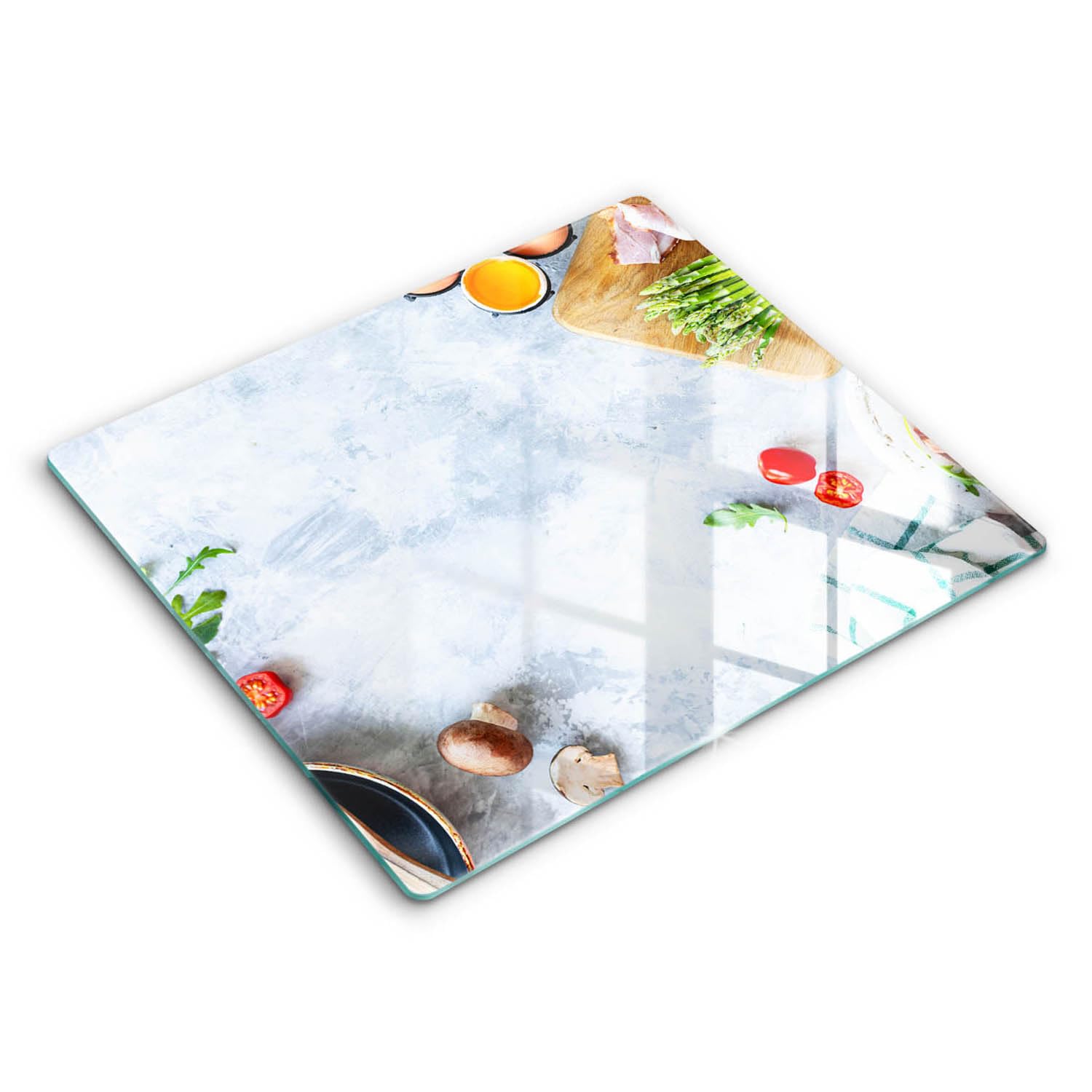 Planche à découper induction Wallfluent 60x52 cm motif ingrédients de cuisine