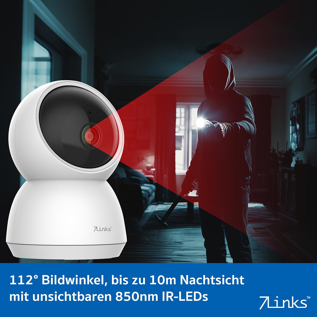 7links Telecamera di sorveglianza WiFi interno 4K UHD Pan Tilt con visione notturna IR e app ELESION