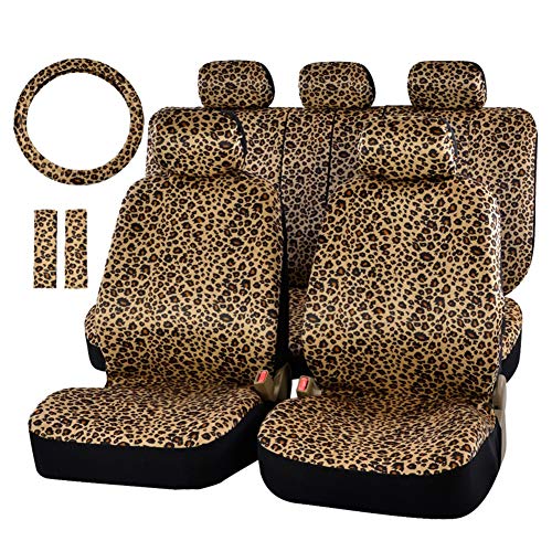 Universal de lujo con estampado de leopardo asiento de coche cubierta antideslizante y transpirable Van Protector con cojines de cinturón de seguridad volante