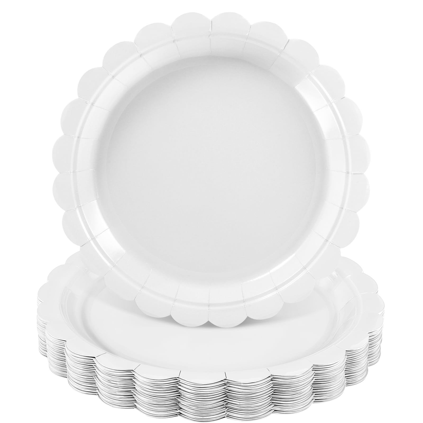 NatNarr 30 Pcs White Paper Plates 9 Inch Disposable Scalloped Party Paper Plates White Dessert Plate for Birthday Baby Shower Wedding — image 1
