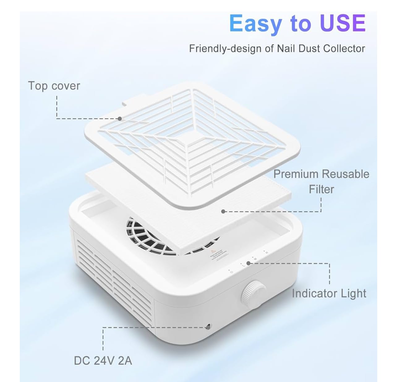 Bdit accessori Professionale Aspiratore per Unghie: Aspirapolvere Unghie da 12000 giri/min per Unghie, Potente Filtro Aspiratore Unghie, Aspirapolvere Professionale per Centri Estetici e Casa.