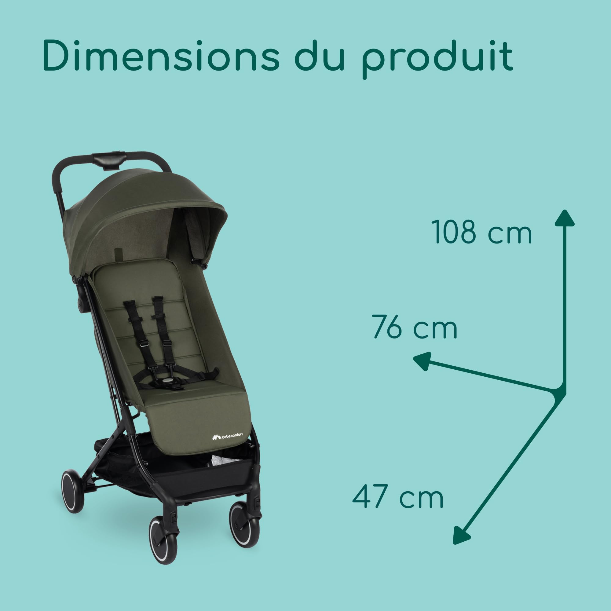 Bebeconfort Soko Poussette canne ultra compacte, 0-15 kg, de la naissance à 3 ans et demi, Mineral Green