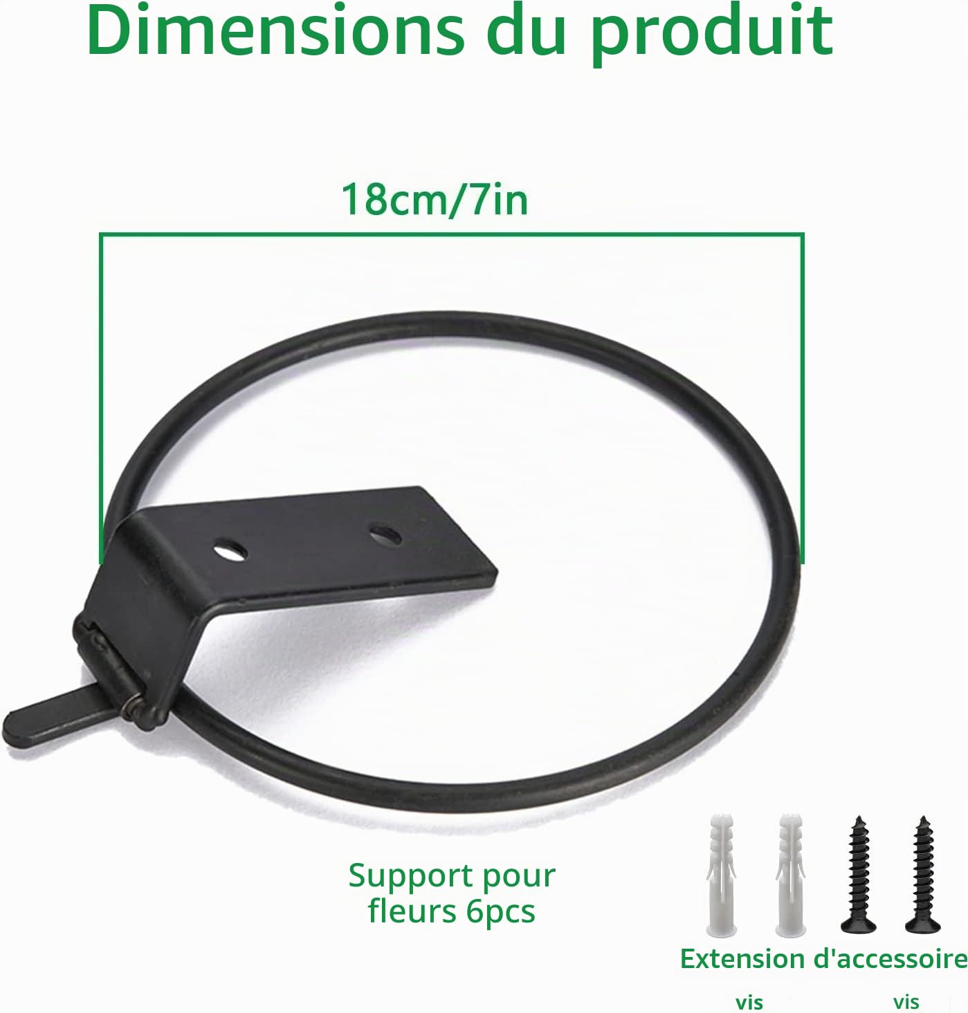 Lot de 6 supports muraux de 18 cm pour pot de fleurs - Support mural pliable - En métal - Pour la maison, le jardin, le balcon - Noir