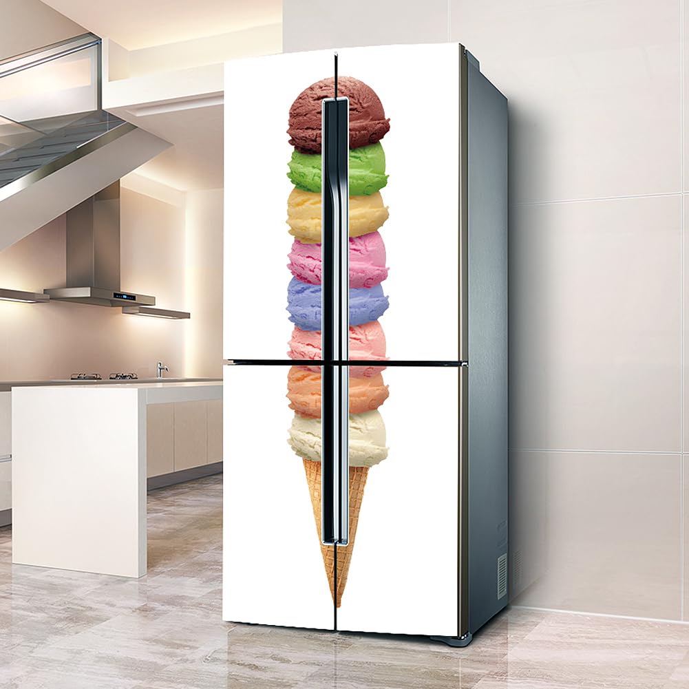Targawerelax Fridge wraps kitchen fridge stickers cover full doors, fridge sticker full covering door fridge covers skins wall stickers for kitchen decal, Ice cream egg roll summer