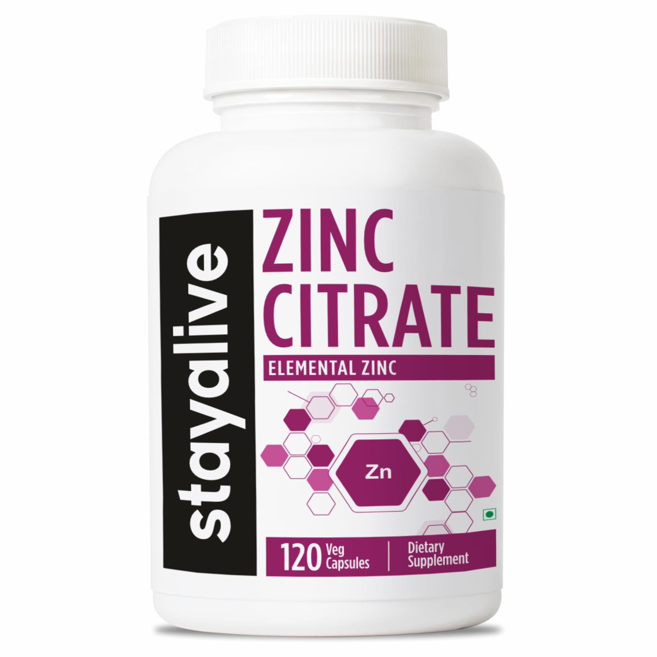 STAY ALIVE Zinc Citrate 44mg Capsules | High Absorption | Supports Immunity, Cellular Health & Overall Wellness | 100% Pure | Non-GMO & Gluten-Free Zinc Supplement for Men and Women | 120 Capsules