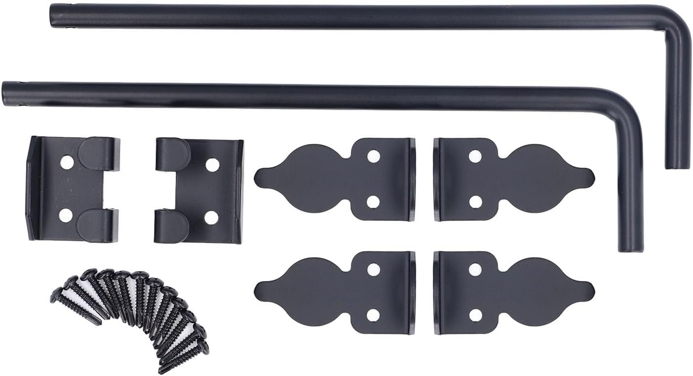 Pilipane Gate Ground Latch 12 Inch Heavy Duty Metal Black Powder Coated Drop Rod for Single Double Gate Fence Door Wooden Door 2pcs