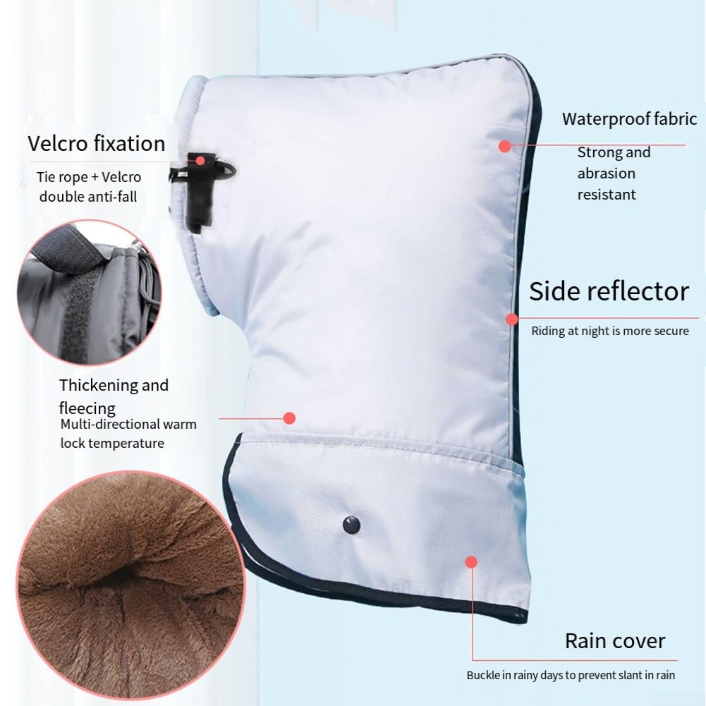 Fundas de manillar de bicicleta de invierno con forro polar, guantes de ciclismo resistentes al viento para montar en clima frío, negro (gris)