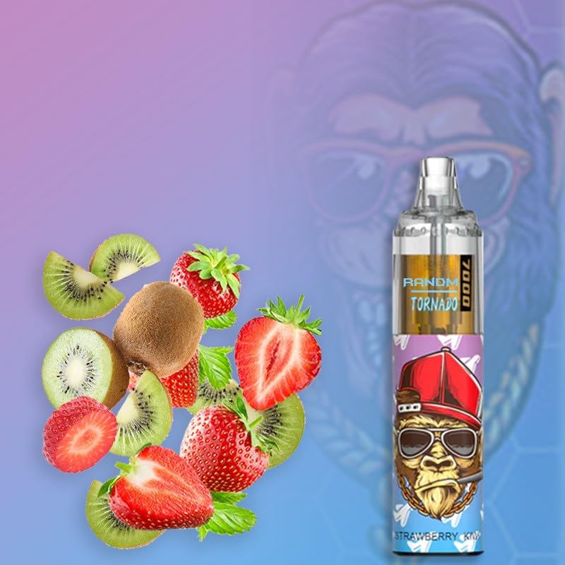 Star VapeRandM Tornado 7000 Puffs Disposable Vape, Prefilled Fruit Flavours E-Cigarettes Starter Kit, Draw-Activated Rechargeable Mesh Coil Vape Pen, 0mg Nicotine Free (Strawberry Kiwi)
