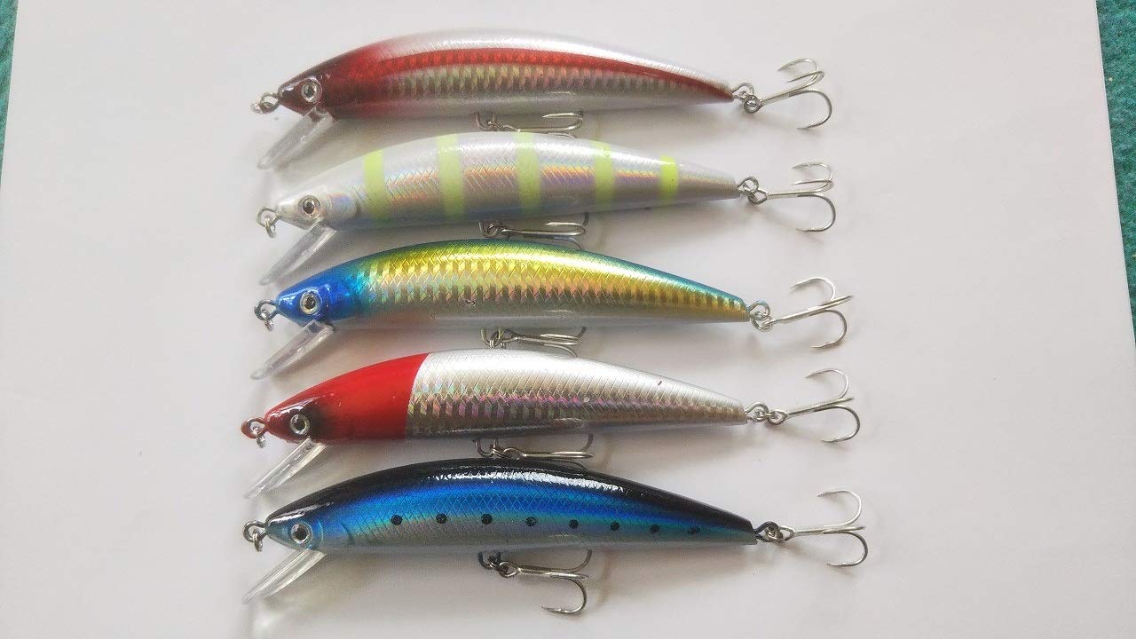 : ヘビーシンキングミノー 40g 125mm 5色 セット シーバス ヒラメ 青物 ブリ ワラサ サワラ タチウオ カンパチ  ヒラマサ マダイ ソルト ヘビーウェイト 遠投 プラグ : スポーツ＆アウトドア