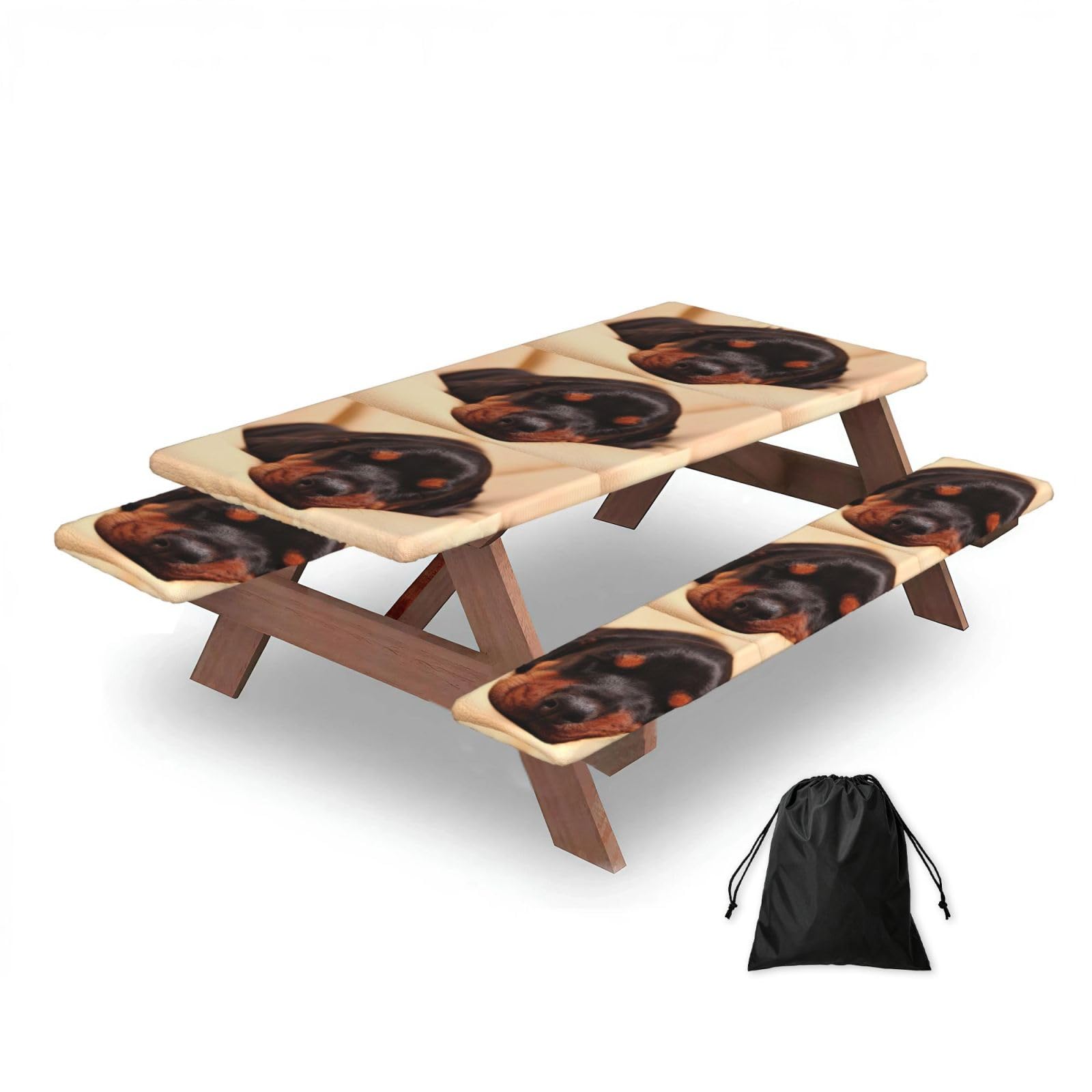 Doberman Puppy Sleeping Dogs Pets Dogs Doberman, Picnic Table Cover With Bench Covers -Waterproof Elastic Fitted Tablecloth for Garden Camping Patio 76x152cm