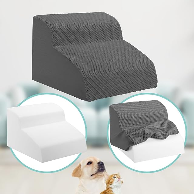 Foto 8 de 8 de BAKAJI Escalera para Mascotas con 2 peldaños y Rodillos, Revestimiento extraíble de Tejido Acanalado