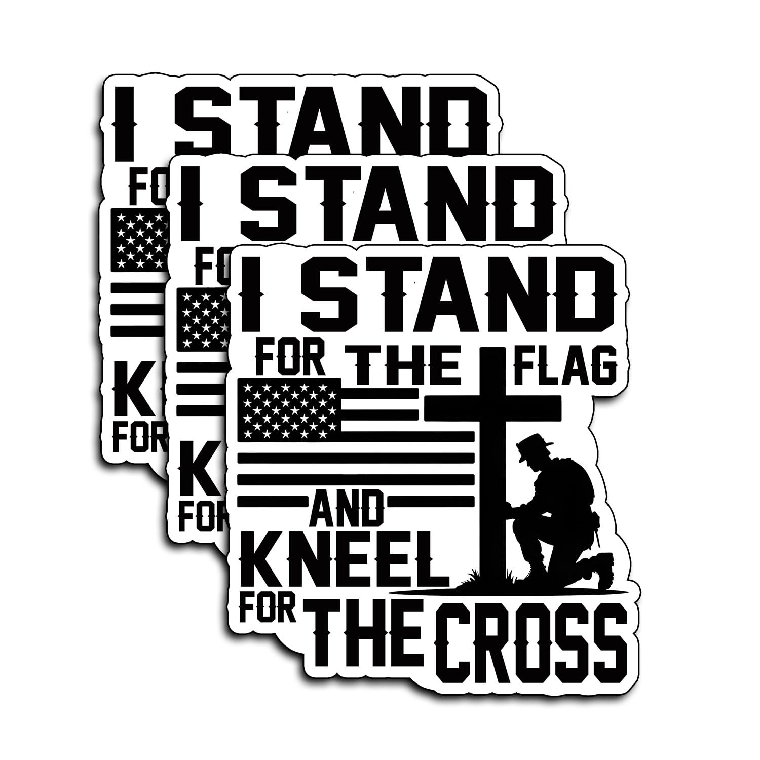 Photo 1 of (3Pcs) Faith and Patriotism Vinyl Sticker, Stand for the Flag Kneel for the Cross Design, Waterproof Die Cut Sticker for Car Laptop Water Bottle, Religious Inspirational Decal Gifts 3x3