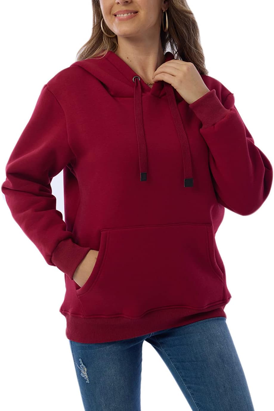 Womens Hooded Sweatshirt Fleece Sherpa Lined Hoodies Winter Causal Loose Fit Pullover - Image 4