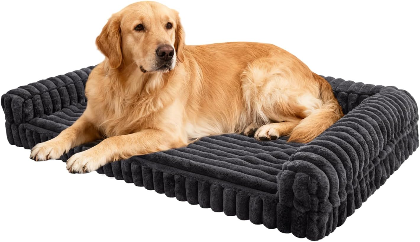 Waterproof Orthopedic Dog Bed for Medium Dogs, Medium Non-Slip Pet Beds with Sides, Egg-Crate Memory Foam Dog Couch for Crate Removable Washable Cover, Grey