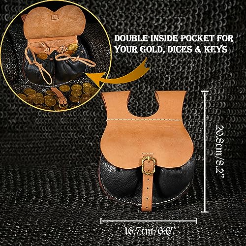 Mythrojan Medieval Heavy Leather Belt Pouch LARP Renaissance Waist Bag3