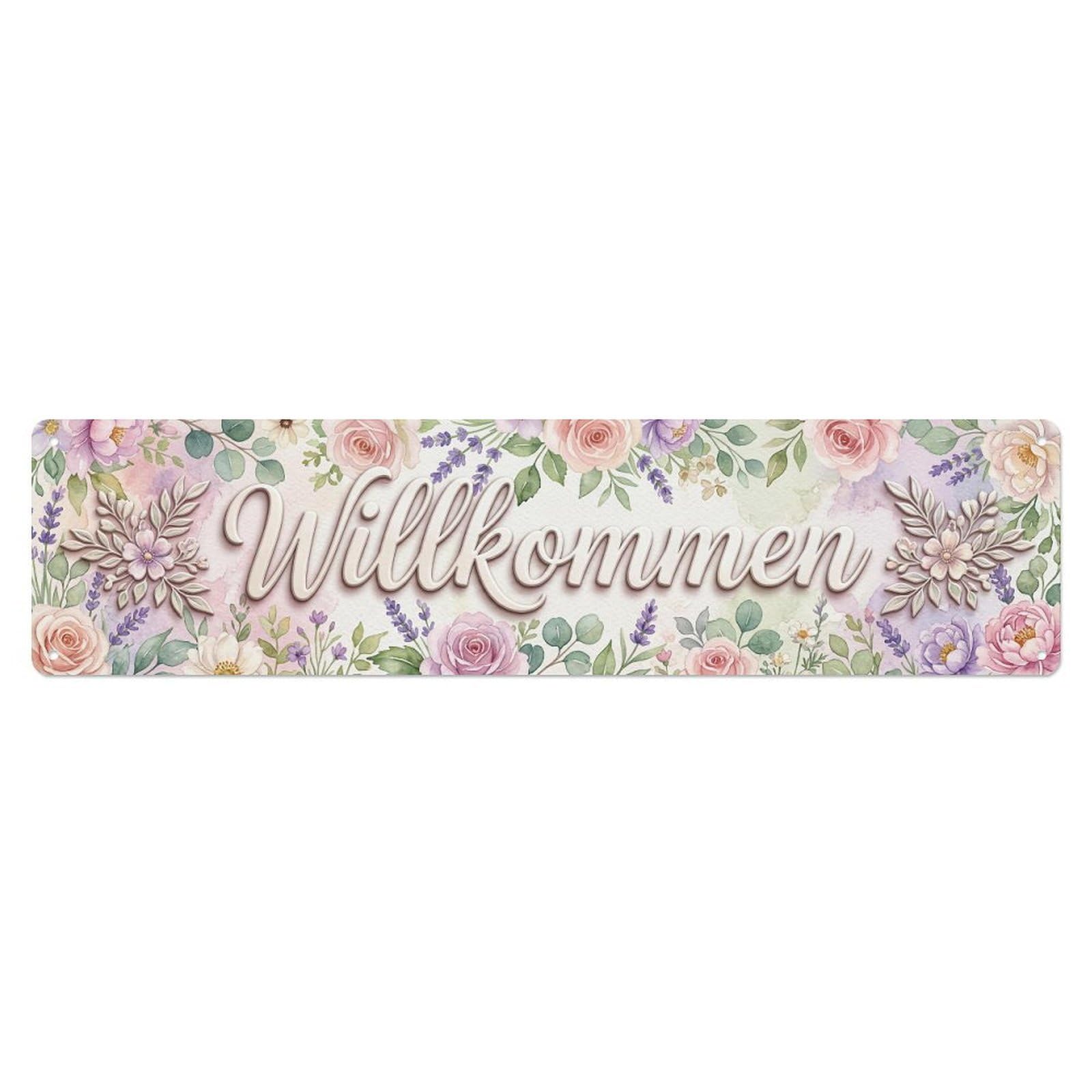Watercolor Floral Garden Welcome Metal Tin Skinny Sign Plaque Wall Decor for Cafe, Club Bar, Office, Home Garden Metal Poster 4x16Inch