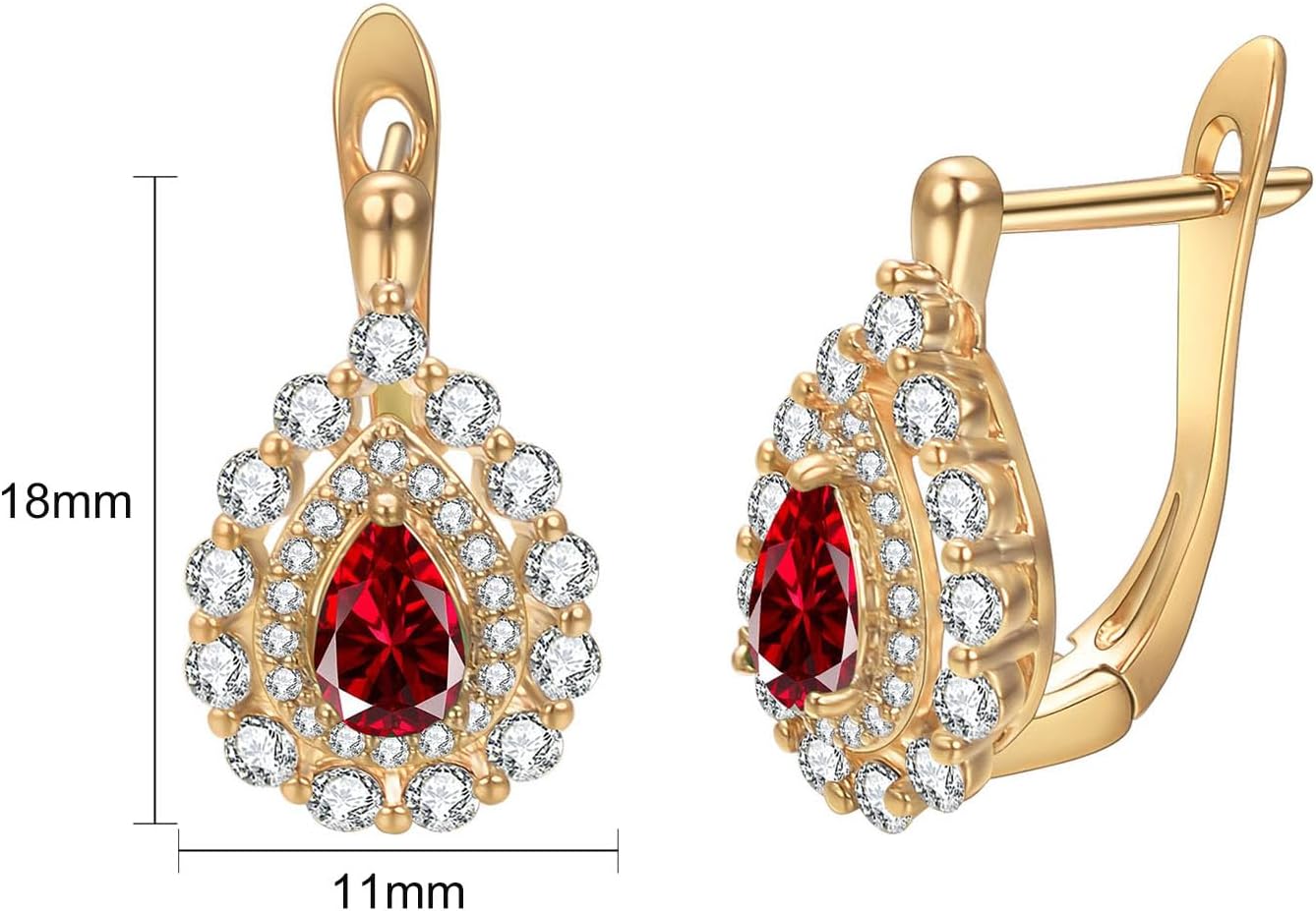 Red And Gold Drop Earrings for Women Dangle Cubic Zirconia 14K Gold Plated Hypoallergenic CZ Hoop Earrings - Image 2