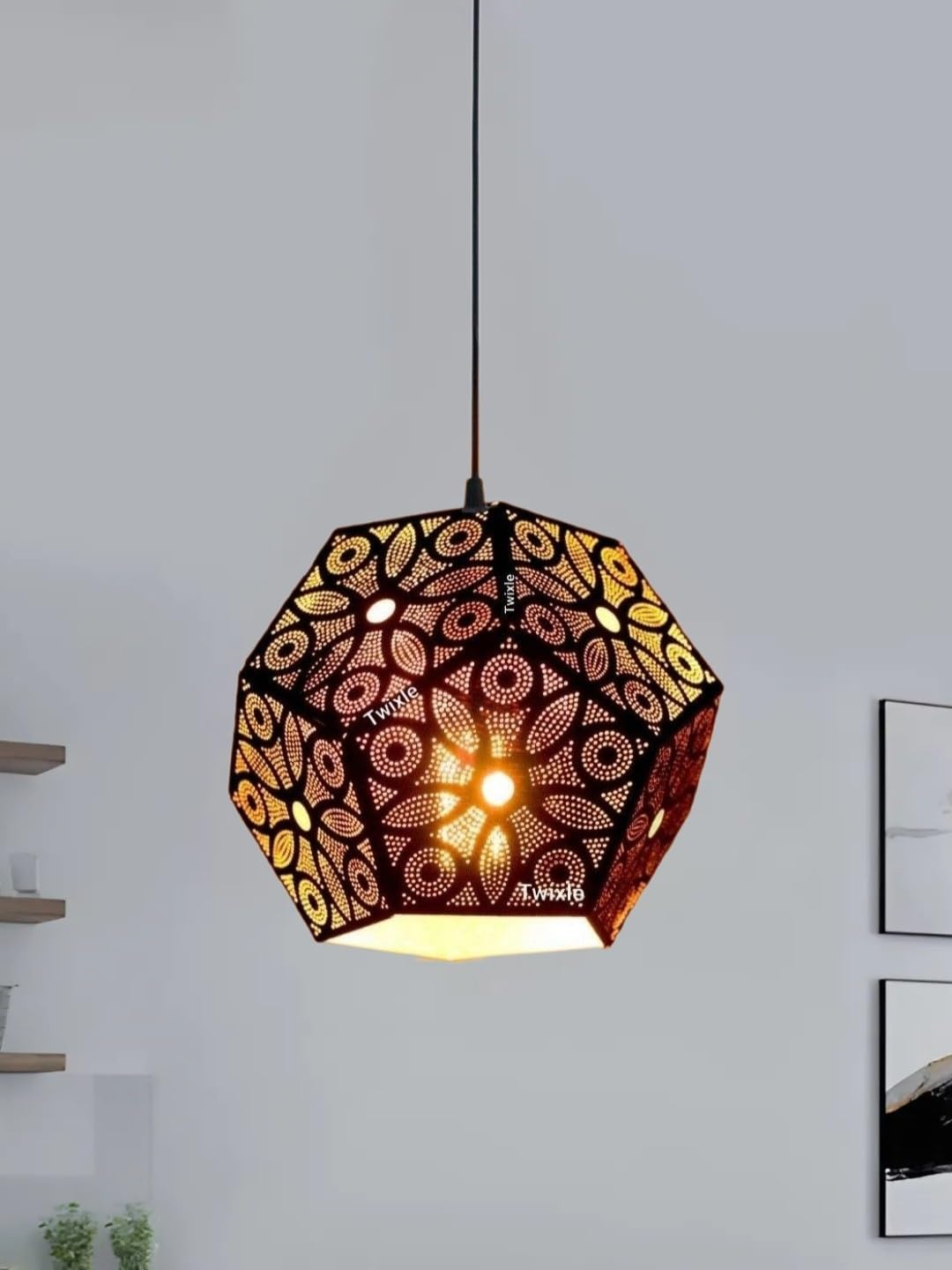 Metal Pendant Light, Laser Cut Design, Hanging Ceiling Lamp for Living Room, Dining Room (Pack of 1) (Without Bulb)-image-38