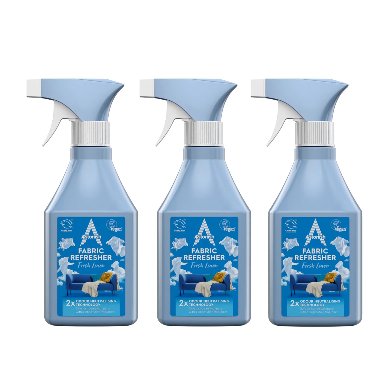 Astonish Fabric Refresher for Freshening Clothes and Fabrics - Crisp Fresh Linen Scent – Eliminates Odours – Suitable for Curtains, Carpets, Cushions - Multipack 3 x 550ml