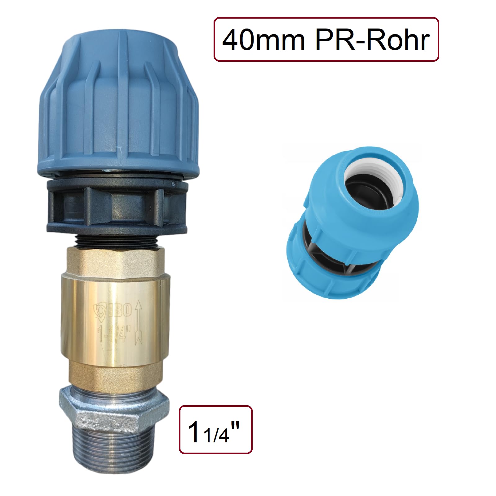 Anschlussset für Tiefbrunnenpumpe mit Rückschlagventil für PE-Rohr Kunststoffrohr (1 1/4" x 40mm)