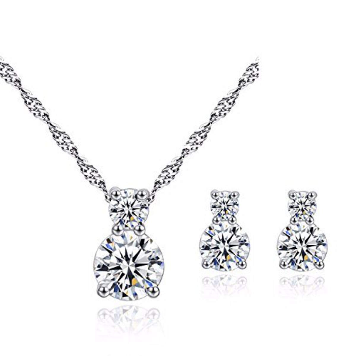 MYKI Double Solitaire American Diamond Fashionable Pendant With Earrings for Girls & Women With Chain (B0CNRG67BM) Amazon Price History, Amazon Price Tracker