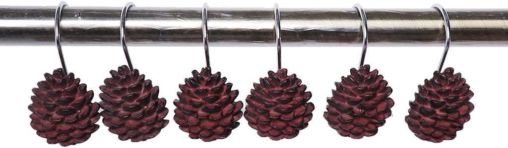 12 Pieces Anti-Rust Pine Cone Design Bathroom Shower Bath Curtain Hooks Drapery Ring Hangers