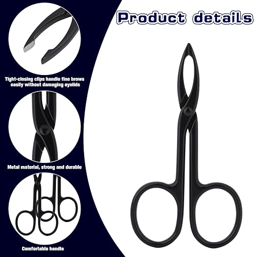 Miniatura 5 de 2 pinzas con mango de tijera, punta recta, pinzas para cejas en forma de pinzas para depilación facial (negro y negro)