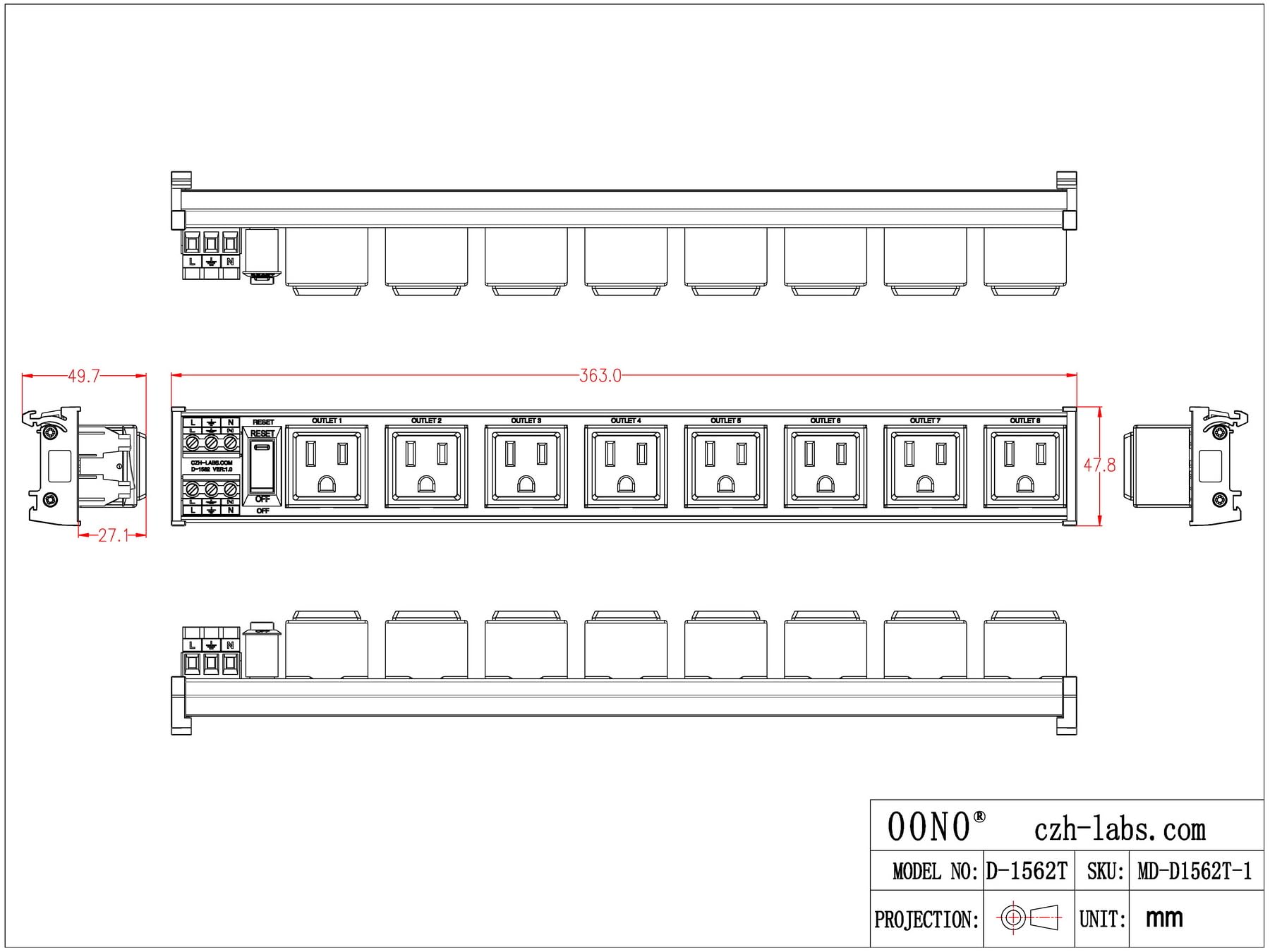 Snapklik.com : DIN Rail Mount AC 120V NEMA 5-15R 8 Receptacles Outlet ...