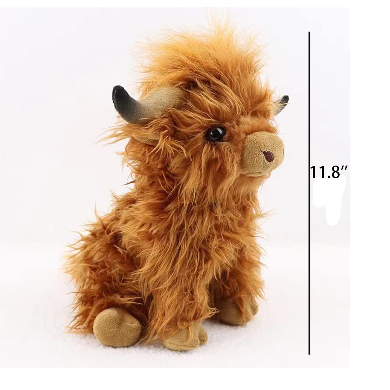 Highland Cow Stuffed Animal,10.5 inches Realistic Cow Plush Toy,Animal Cattle Plush Farm Toy,Farm Plushie Christmas Birthday Present for Boys Girls Kids Grandchildren (Brown) - 4