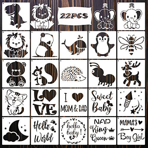 22 Pack Cute Baby Stencils For Onesie Decorating Kit Reusable Baby Shower Stencils For Painting On Fabric Bodysuit Shirts Bags Shoes Bibs Clothes Small Animals Theme Templates #TOP7