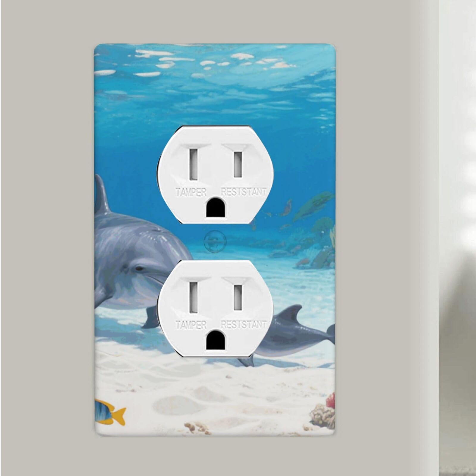Dolphin Duplex Outlet Covers Wall Plates 1-Gang Switch Outlet Electrical Cover Plate Unbreakable Polycarbonate Switchplate Cover Faceplate For Bathroom Kitchen Home Decor