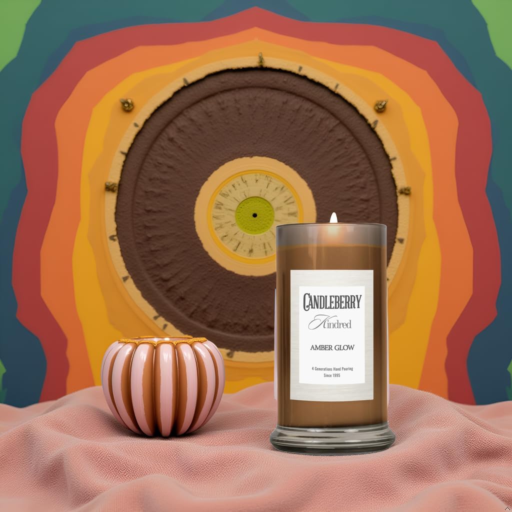 Candleberry Candles Kindred Collection | Luxury Glass Jar | USA Hand Poured Soy Blend Candle | Highly Scented & Long Lasting | Up to 90 Hour Burn Time (Amber Glow)